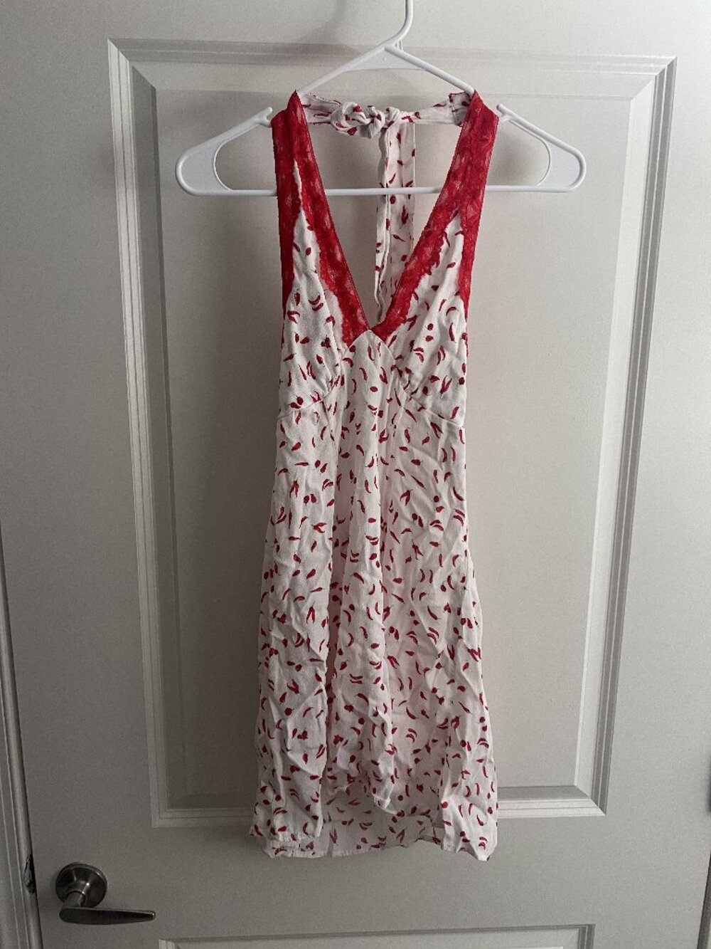 Wild Fable Red Chili Pepper Lace Trim Halter Mini Dress in White - Size S